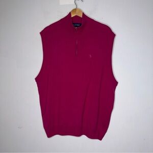 polo golf ralph lauren Merino Wool Mock Neck 1/4 Zip Sleeveless Sweater XL Pink